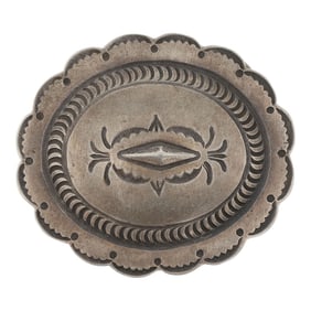 Vintage Navajo Plain Silver Stamp-Work Belt Buckle