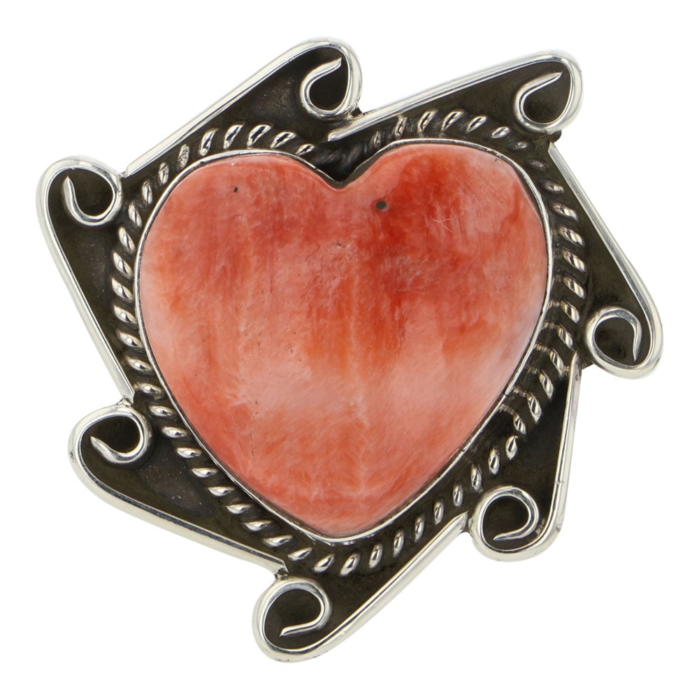 Navajo Spiny Oyster Adjustable Ring: Sterling Silver | Genuine Spiny Oyster | Navajo Spiny Oyster Adjustable Ring | Navajo Native American Southwest Indian Jewelry | Good (no breaks or damages) | Approximate Weight: 21 Grams | Ring: 7.75