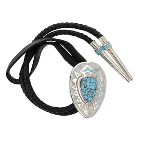 Wyatt Begay Navajo Turquoise Mountain & Kingman Turquoise Intricate Masterpiece Bolo Tie