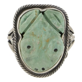 Bob Becenti Navajo Nevada Turquoise Carved Frog  Ring