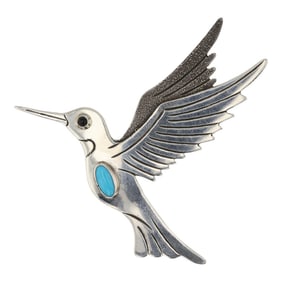 Lee Charley Navajo Sleeping Beauty Turquoise Hummingbird Pin