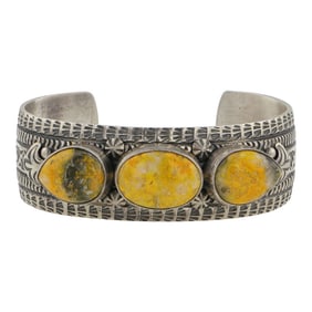 Randy Boyd Navajo Bumblebee Jasper Stamp-Work Cuff Bracelet