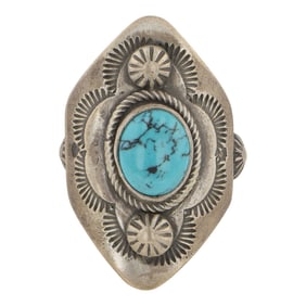 Bobby Johnson Navajo Kingman Turquoise Saddle Ring