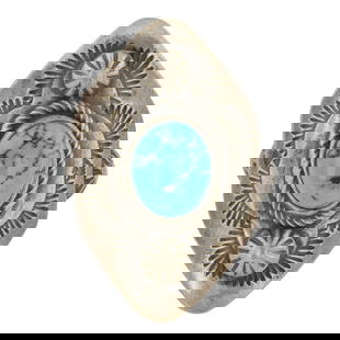 Bobby Johnson Navajo Kingman Turquoise Saddle Ring: Sterling Silver | Genuine Kingman Turquoise | Bobby Johnson Navajo Kingman Turquoise Saddle Ring | Navajo Native American Southwest Indian Jewelry | Good (no breaks or damages) | Approximate