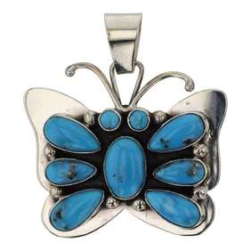 Darrin Livingston Navajo Kingman Turquoise Butterfly Pendant