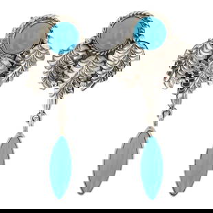 Michael Calladito Navajo Kingman Turquoise Earrings: Sterling Silver | Genuine Kingman Turquoise | Michael Calladito Navajo Kingman Turquoise Earrings | Navajo Native American Southwest Indian Jewelry | Good (no breaks or damages) | Approximate
