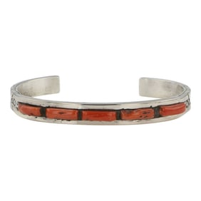 Vintage Navajo Mediterranean Coral Inlay Bracelet