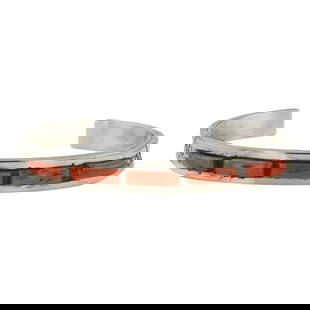 Vintage Navajo Mediterranean Coral Inlay Bracelet: Sterling Silver | Genuine Mediterranean Coral | Vintage Navajo Mediterranean Coral Inlay Bracelet | Navajo Native American Southwest Indian Jewelry | Good (no breaks or damages) | Approximate Weight: