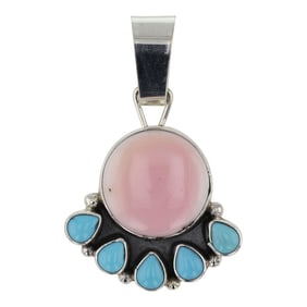 Sheila Becenti Navajo Turquoise & Pink Conch Pendant