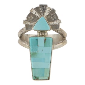 Calvin Desson Navajo Award Winning Artist Carico Lake Turquoise Inlay Ring