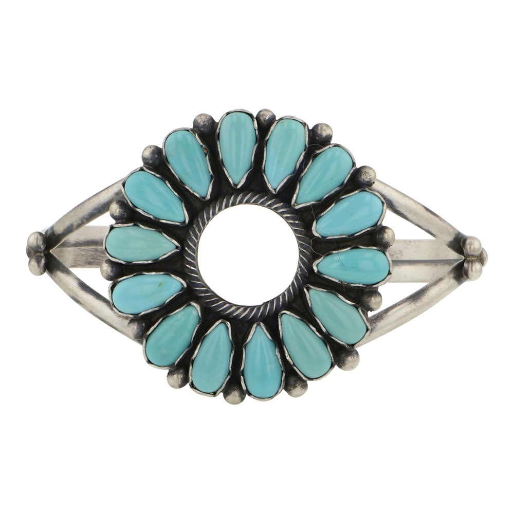 Paul Livingston Navajo Compitos Turquoise Cluster Cuff Bracelet: Sterling Silver | Genuine Compitos Turquoise | Paul Livingston Navajo Compitos Turquoise Cluster Cuff Bracelet | Navajo Native American Southwest Indian Jewelry | Good (no breaks or damages) | Approxi