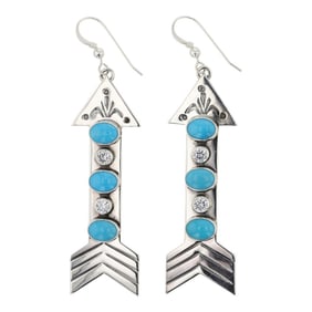 Carol Wyllie Navajo Kingman Turquoise & CZ Arrow Earrings