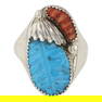 Zuni Turquoise & Coral Carved Men's Ring