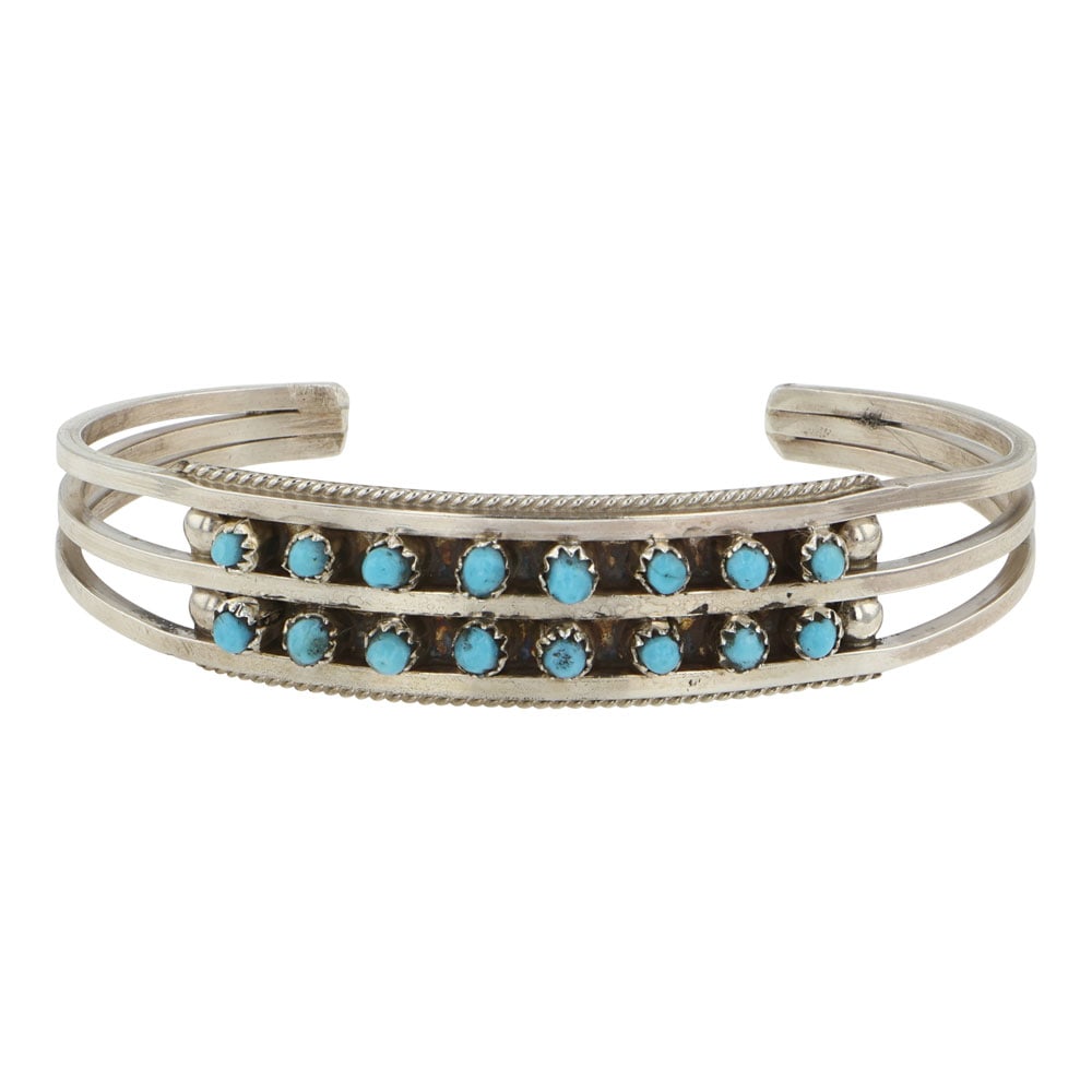 Zuni Kingman Turquoise Petit Point Two Row Cuff Bracelet (1 of 3)