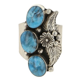Navajo Nacozari Turquoise Three Stone Ring