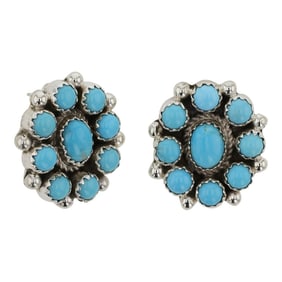 Yazzie Navajo Kingman Turquoise Cluster Earrings