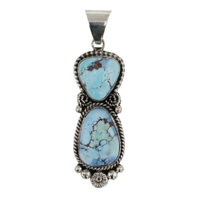 Chris Charley Navajo Golden Hill Turquoise Two Stone Pendant