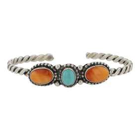 Navajo Spiny Oyster & Turquoise Twist Wire Bracelet
