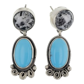 Rena Shelly Navajo Turquoise & White Buffalo Earrings