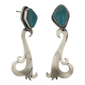 Lorenzo Juan Navajo Fox Turquoise Earrings