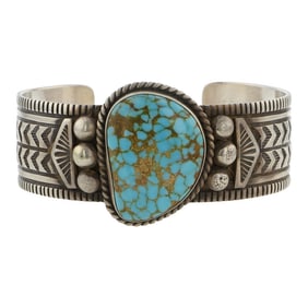 Geneva Ramone Navajo Number Eight Turquoise Stamp-Work Cuff Bracelet