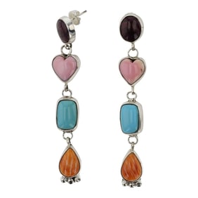 Juanita McDonald Navajo Turquoise Spiny Oyster & Pink Conch Earrings