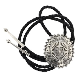 Navajo Plain Silver Stamp-Work Bolo Tie