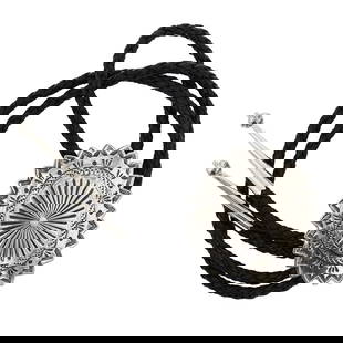 Navajo Plain Silver Stamp-Work Bolo Tie: Sterling Silver | | Navajo Plain Silver Stamp-Work Bolo Tie | Navajo Native American Southwest Indian Jewelry | Good (no breaks or damages) | Approximate Weight: 32 Grams | Bolo Tie: 18" length,