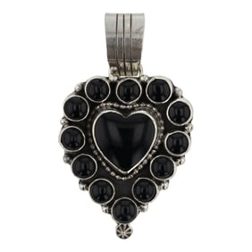 Rena Shelly Navajo Black Onyx Cluster Heart Pendant