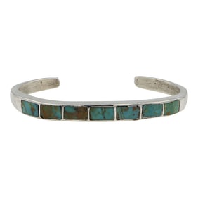 Terry Chavez Navajo Nevada Turquoise Inlay Cuff Bracelet