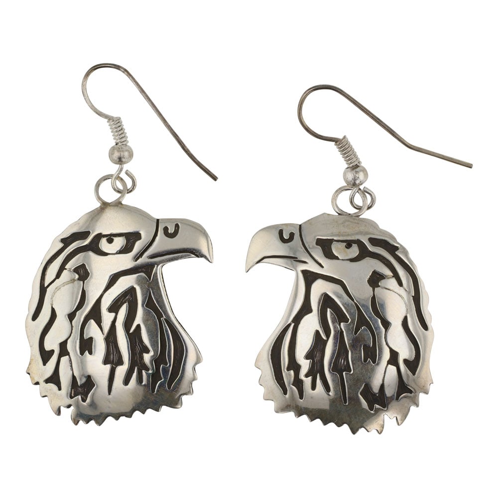 Arian Sanchez Hopi Eagle Earrings: Sterling Silver | | Arian Sanchez Hopi Eagle Earrings | Navajo Native American Southwest Indian Jewelry | Good (no breaks or damages) | Approximate Weight: 5 Grams | Earrings: 1" x 1.75" (Each) |
