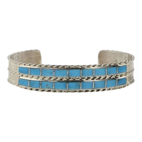Jessica Chavez Zuni Kingman Turquoise Inlay Cuff Bracelet