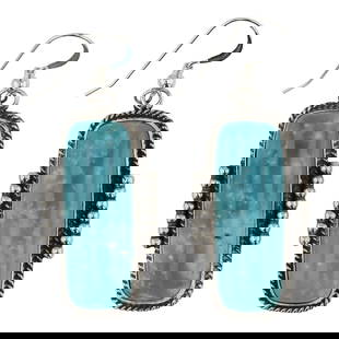 Carol Wyllie Navajo Fox Turquoise Earrings: Sterling Silver | Genuine Fox Turquoise | Carol Wyllie Navajo Fox Turquoise Earrings | Navajo Native American Southwest Indian Jewelry | Good (no breaks or damages) | Approximate Weight: 15 Grams