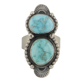 Maria Benally Navajo Lone Mountain Turquoise Two Stone Ring