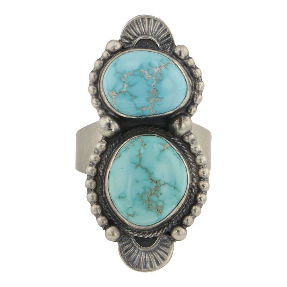 Maria Benally Navajo Lone Mountain Turquoise Two Stone Ring (1 of 3)
