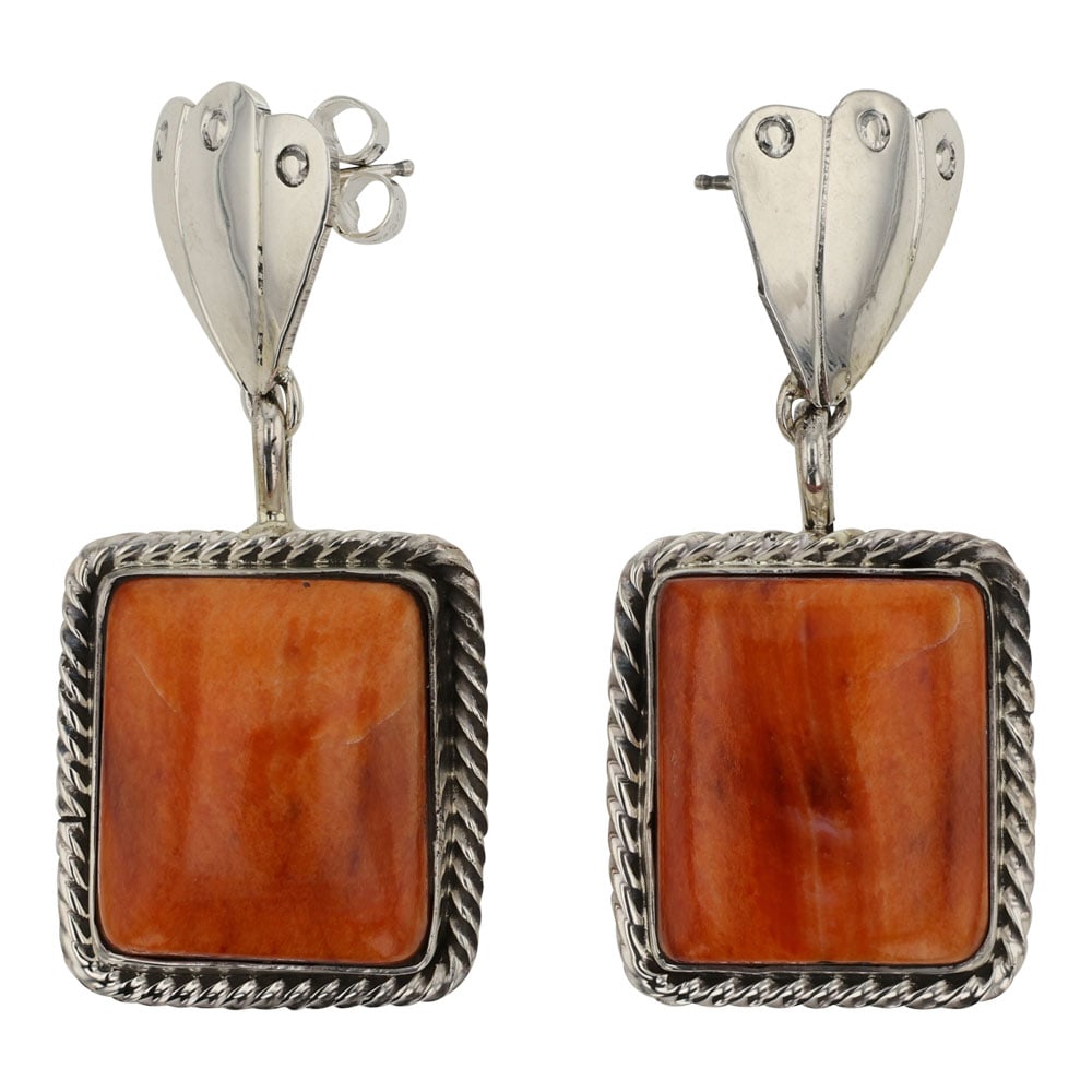 RB Navajo Spiny Oyster Earrings: Sterling Silver | Genuine Spiny Oyster | RB Navajo Spiny Oyster Earrings | Navajo Native American Southwest Indian Jewelry | Good (no breaks or damages) | Approximate Weight: 16 Grams | Earrings: .75"