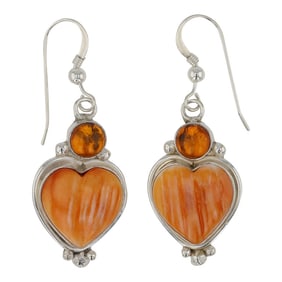 Navajo Spiny Oyster & Amber Earrings