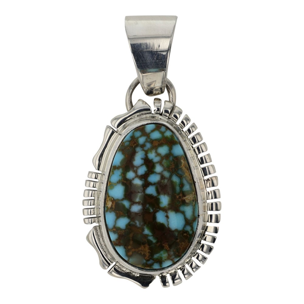 Norvin Johnosn Navajo Turquoise Mountain Turquoise Pendant: Sterling Silver | Genuine Turquoise Mountain Turquoise | Norvin Johnosn Navajo Turquoise Mountain Turquoise Pendant | Navajo Native American Southwest Indian Jewelry | Good (no breaks or damages) | Ap