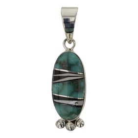 Catheryn Webster Navajo Turquoise Mother of Pearl & Acoma Jet Inlay Pendant