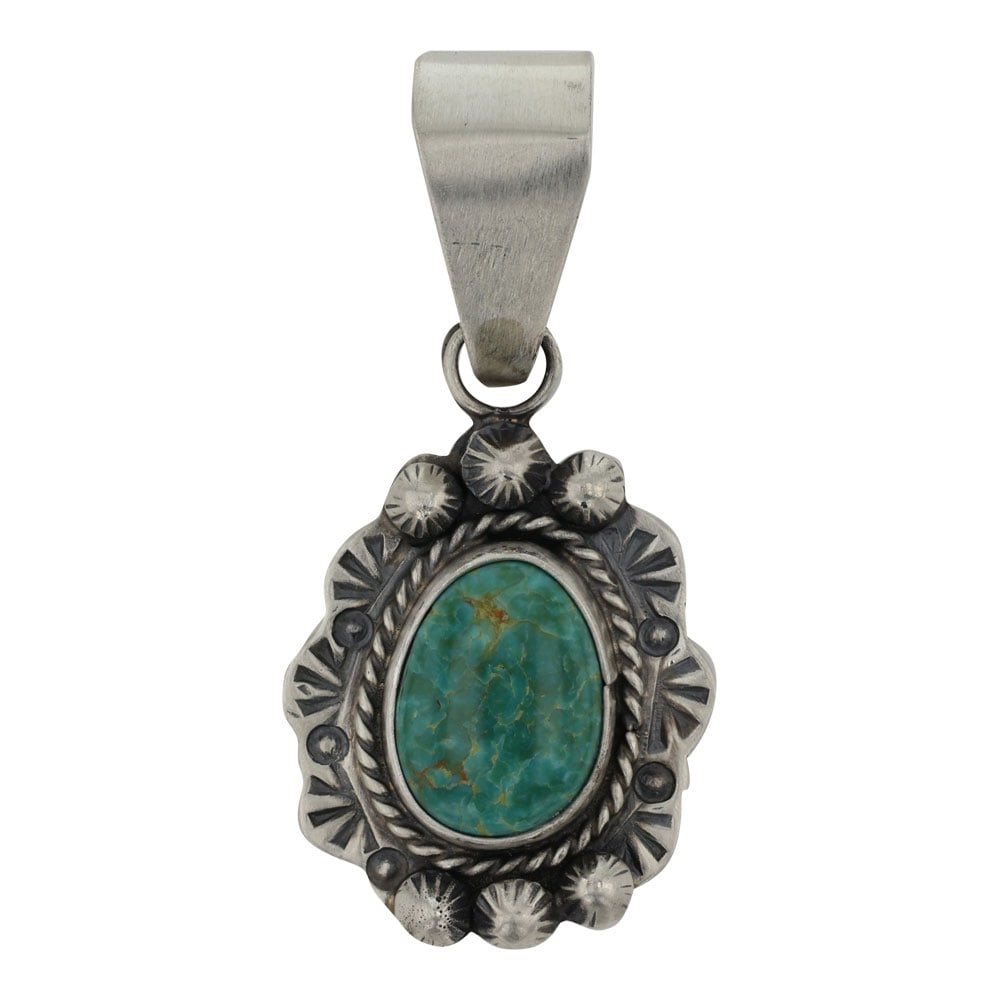 Danny Henio Navajo Nevada Turquoise Pendant: Sterling Silver | Genuine Nevada Turquoise | Danny Henio Navajo Nevada Turquoise Pendant | Navajo Native American Southwest Indian Jewelry | Good (no breaks or damages) | Approximate Weight: 7 Grams |