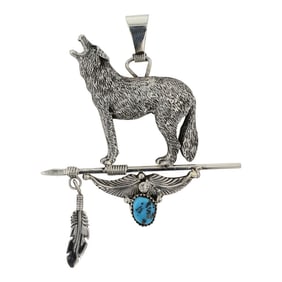 Danny Martinez Navajo Kingman Turquoise Howling Wolf Pendant