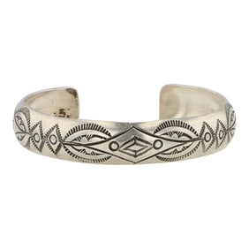 Navajo Plain Silver Stamp-Work Domed Cuff Bracelet