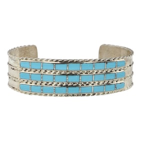 Jessica Chavez Zuni Sleeping Beauty Turquoise Inlay Cuff Bracelet