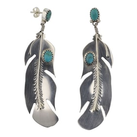 Navajo Compitos Turquoise Feather Earrings