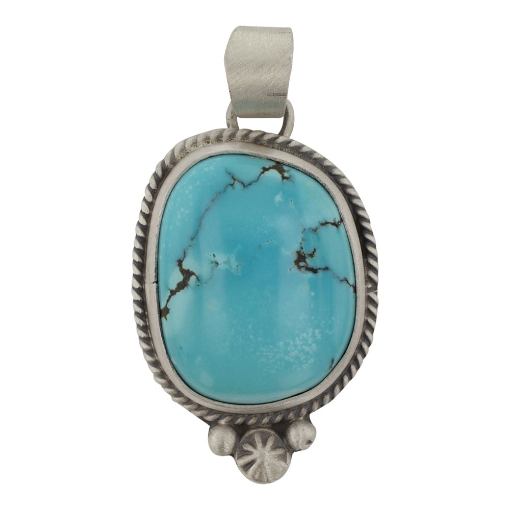 Burt Francisco Navajo Nevada Turquoise Pendant: Sterling Silver | Genuine Nevada Turquoise | Burt Francisco Navajo Nevada Turquoise Pendant | Navajo Native American Southwest Indian Jewelry | Good (no breaks or damages) | Approximate Weight: 9 Gram