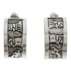 Elaine Becenti Navajo Plain Silver Storyteller Hoop Earrings