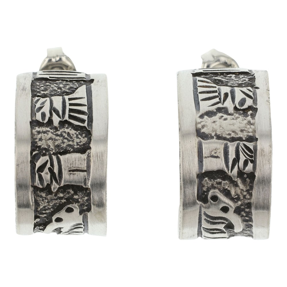 Elaine Becenti Navajo Plain Silver Storyteller Hoop Earrings (1 of 2)