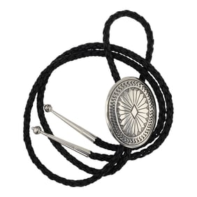 Navajo Plain Silver Stamp-Work Bolo Tie