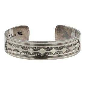 Mary & Kenn Bill Navajo Vintage Plain Silver Men's Cuff Bracelet