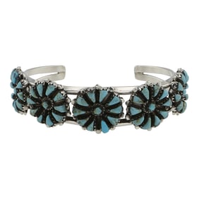 Zuni Kingman Turquoise Needlepoint Cluster Bracelet